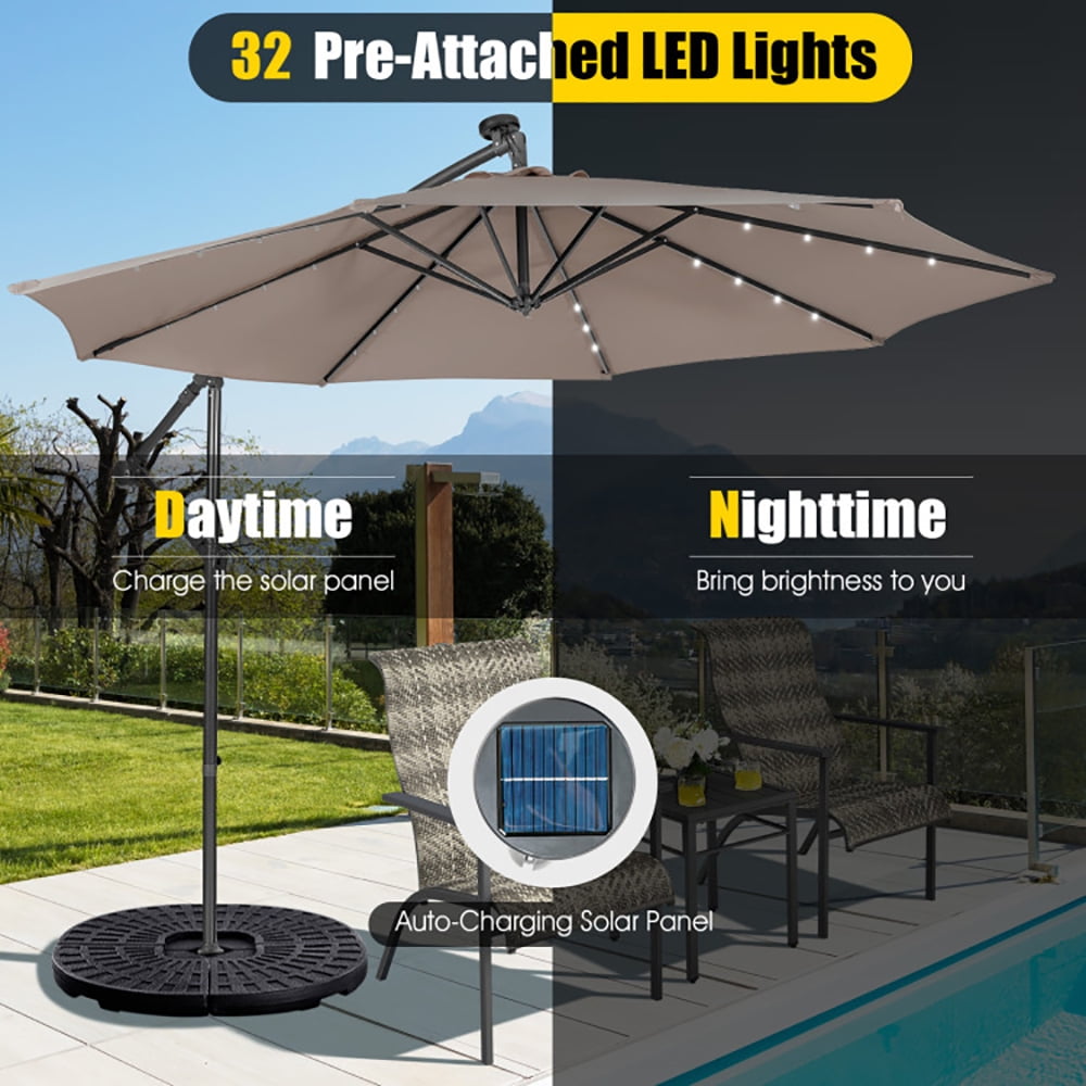 Aimee Lii 10 Feet Patio Solar Powered Cantilever Umbrella with Tilting System, Sunbrella Patio Umbrellas, Coffee Aimee Lii 10 Feet Patio Solar Powered Cantilever Umbrella with Tilting System, Sunbrella Patio Umbrellas, Coffee