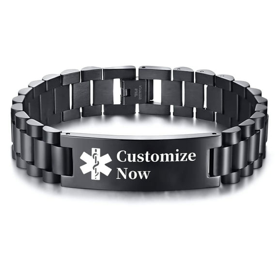 Metaljc Stainless Steel Medical Alert ID Bracelet for Men Women, Carving Customize Now
