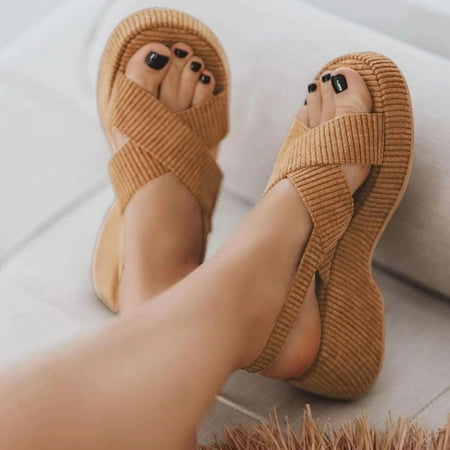 

ZHELIYO Women s sandals Ladies Fashion Solid Color Suede Crossed Open Toe Buckle Thick Sole Sandals Brown 8