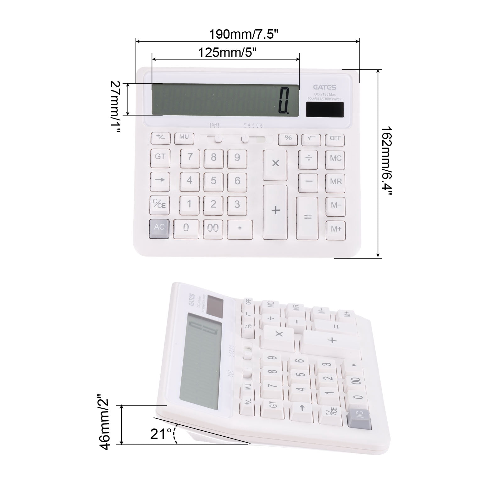 Uxcell Solar Battery Dual Powered 12 Digit Desk Calculator Electronic Calculator, White