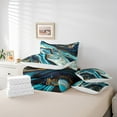 thumbnail image 4 of Blue Marble King Comforter Set 7-Piece Teal Marbling Bedding Comforter Sets, Abstract Aesthetic Bed in a Bag Watercolor Stone Pattern Bedding Set, Gold Metallic Sequins Bed Sheets Set, 4 of 4