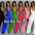 thumbnail image 2 of Mono de una pieza con escote en V profundo y espalda descubierta para mujer, sin mangas, con cordones, pantalones largos de pierna ancha, monos plisados sólidos, 2 of 5