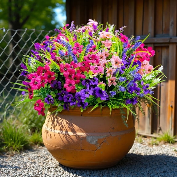 Scidweet Artificial Fake Flowers Outdoor, 18 Bundles Faux Flowers Plastic Lavender Plants Spring Summer Outside Home Porch Garden Window Box Decor