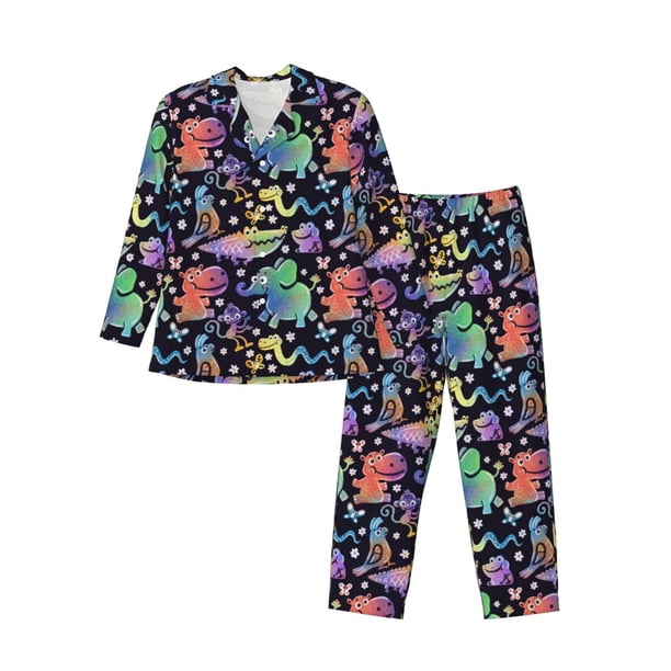 Fotbe Colorful Animals Pijama de Hombre con Estampado de Manga Larga, Conjunto de 2 Piezas, Ropa de Dormir Suave y Cómoda con Bolsillos-Medium