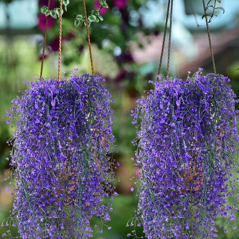 FGY 4PCS Fake Hanging Plants Artificial Vine Plant for Home Garden Indoor  Outdoor Dcor (Purple)