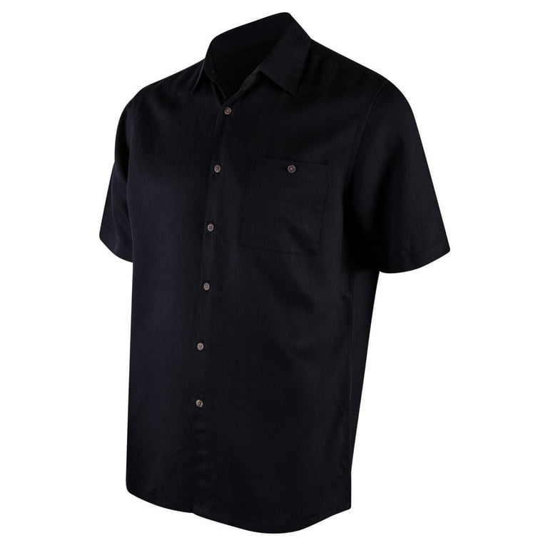 Campia Mens Textured Solid Crepe Weave Shirt (Black, XXL) Short