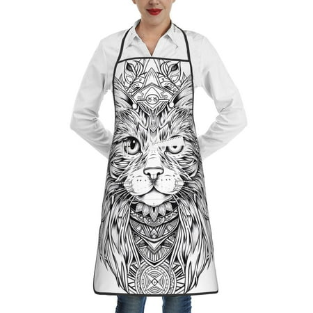 

Matuu Intricate Cat Mandala for Adjustable Cooking Aprons for Women with Pockets Kitchen Aprons for Men Water and Oil Resistant