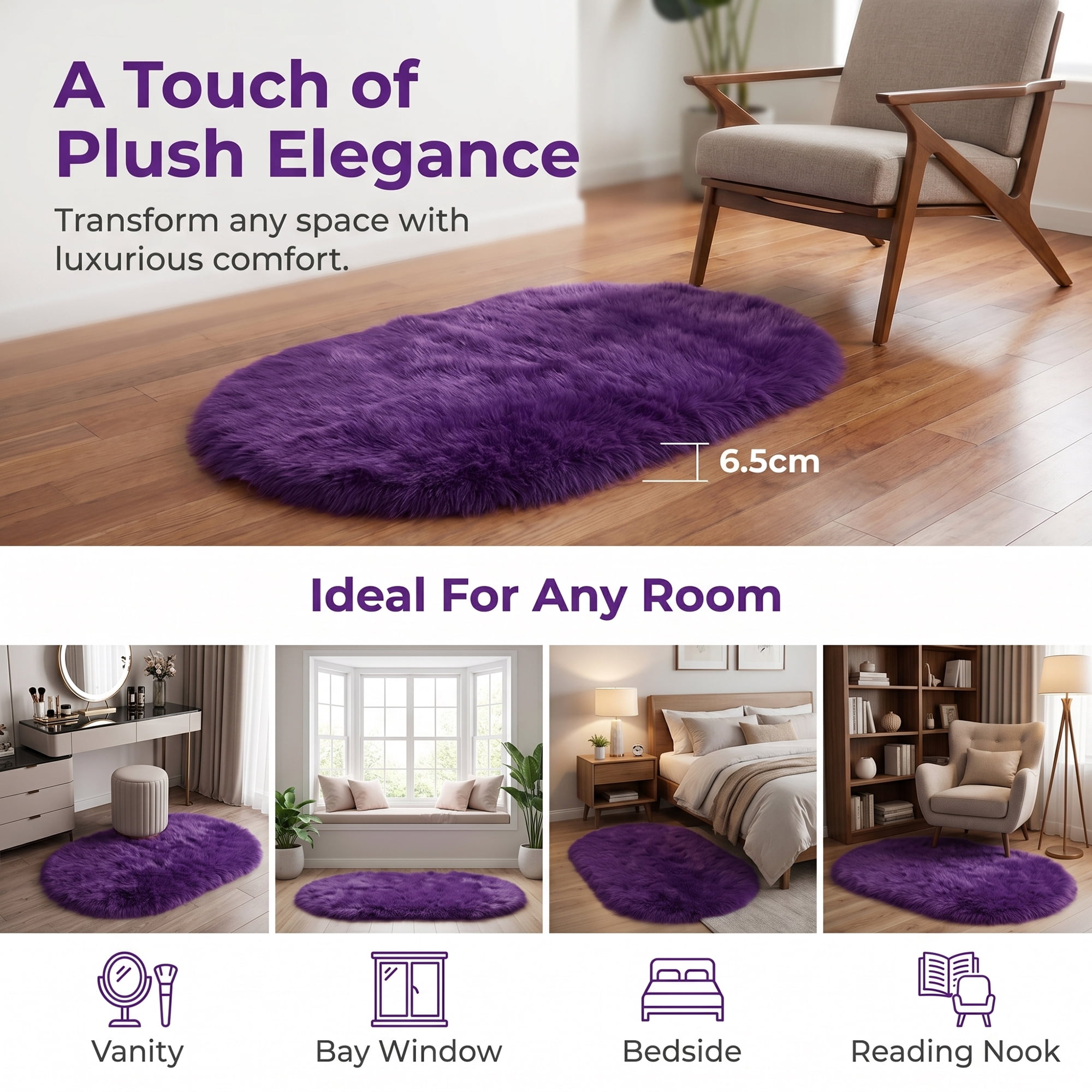 Unique Bargains Shaggy Area Rug Ultra Fluffy Non-Slip Fuzzy Carpet 35" x 24" Purple