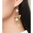 thumbnail image 4 of EOEMY Chinese Natural Jade Shellfish Ear Stud Golden Plating Ginkgo Leaf Earrings, 4 of 8