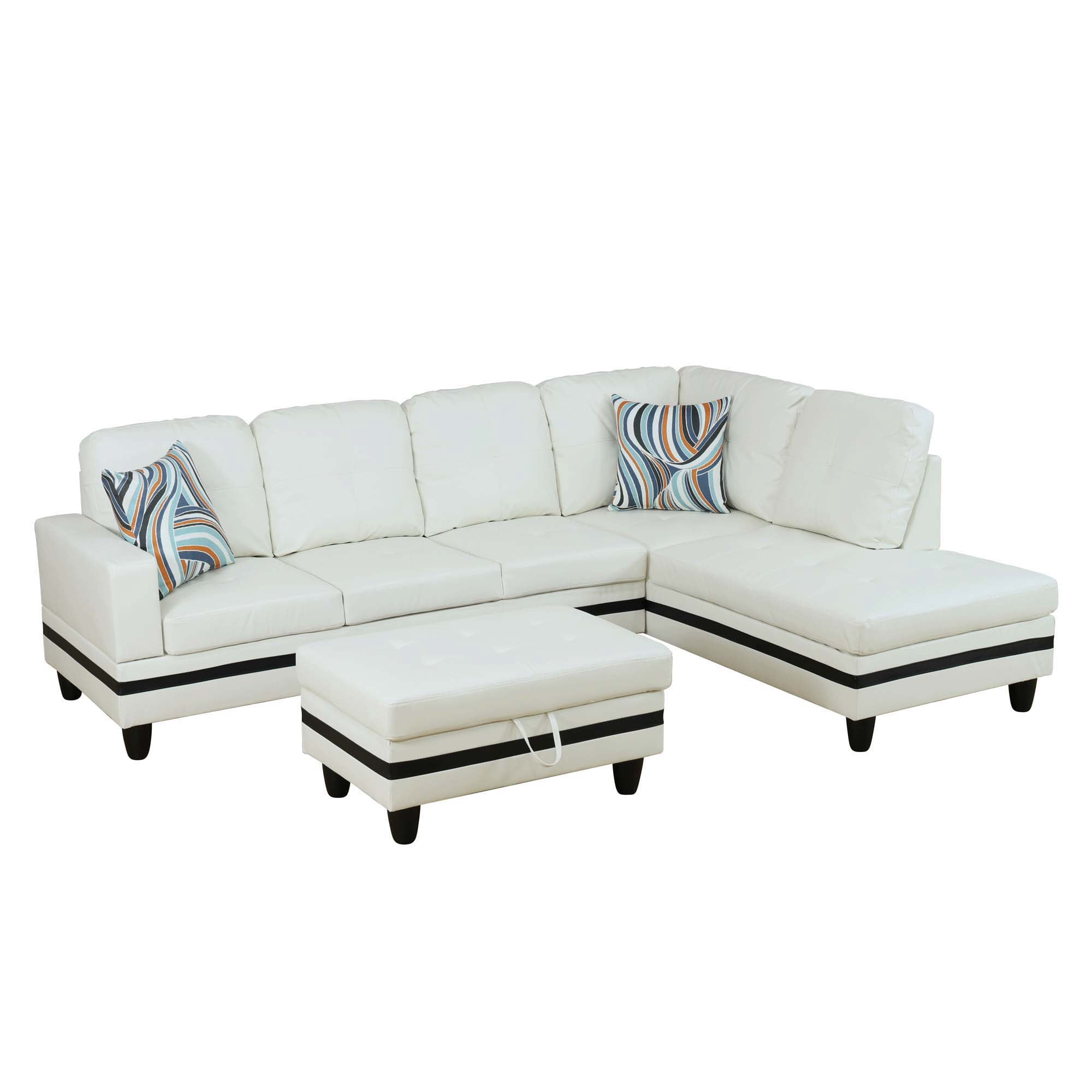 MAYEERTY White & Black 3-Piece PU Leather Couch Stylish Contrast Modern Living Room