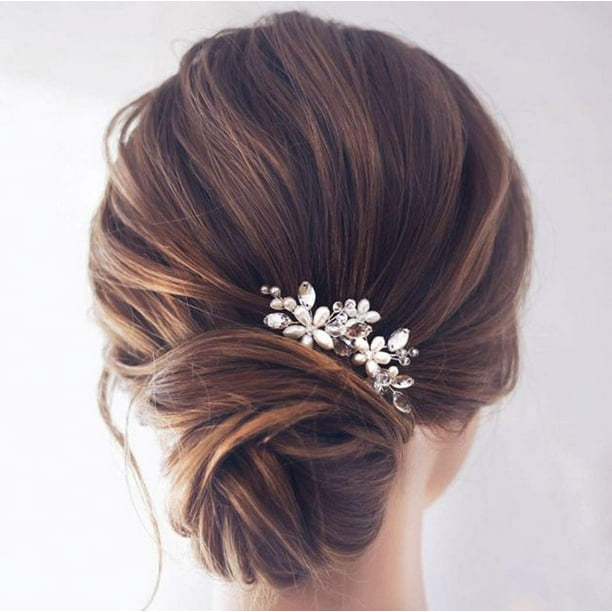 Simple Bridal Crystal Wedding Hair Pins Silver Hair Clips Bridal