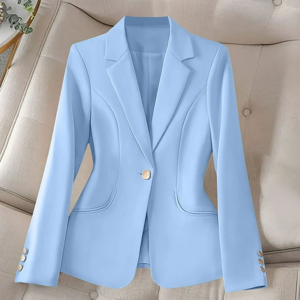Blazer de mujer de manga larga con solapa de color sólido, chaqueta de traje informal, top de poliéster para mujer