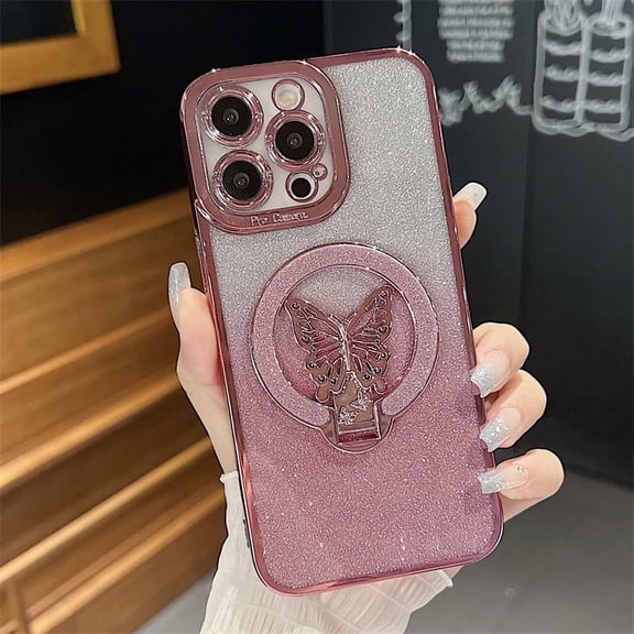 Kryonix for iPhone 16 Case Cute Shiny Magnetic Glitter Butterfly Stand Soft Protective Cover