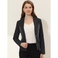 thumbnail image 2 of Chaqueta de mezclilla Allegra K de manga larga con botones y solapa con muesca para mujer Negro M, 2 of 5