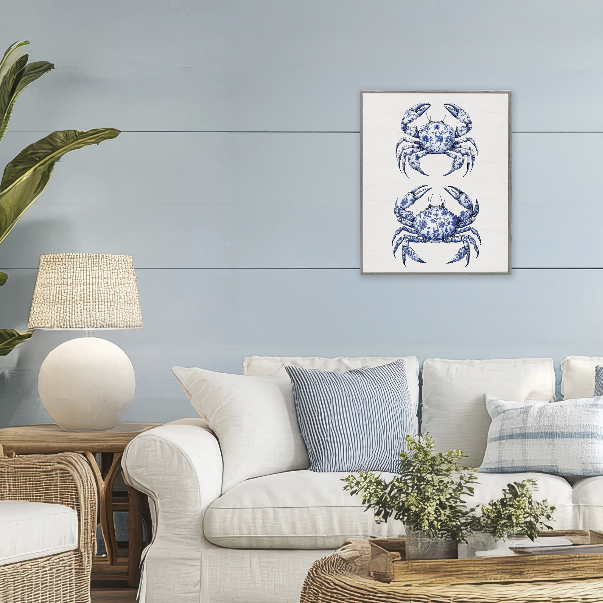 Vintage Toile Crabs Gray Framed Giclee Art, design by Lettered and Lined