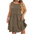 thumbnail image 3 of QIUOMBBP Womens Plus Size Midi Dresses Sleeveless Crew Neck Flowy Ruffle Dress Summer Loose Casual Sundress for Beach Gray XXXL, 3 of 8