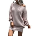 thumbnail image 2 of ZAXARRA Femmes Off Épaule Pull Robe Manches Longues Couleur Unie Robe en Tricot en Vrac Automne Mini Robe, 2 of 8