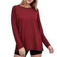 thumbnail image 7 of Besolor Workout Tops for Women Crew Neck Long Sleeve Shirts Side Slit Casual Loose Gym Athletic Running Basic Tees Top, 7 of 7