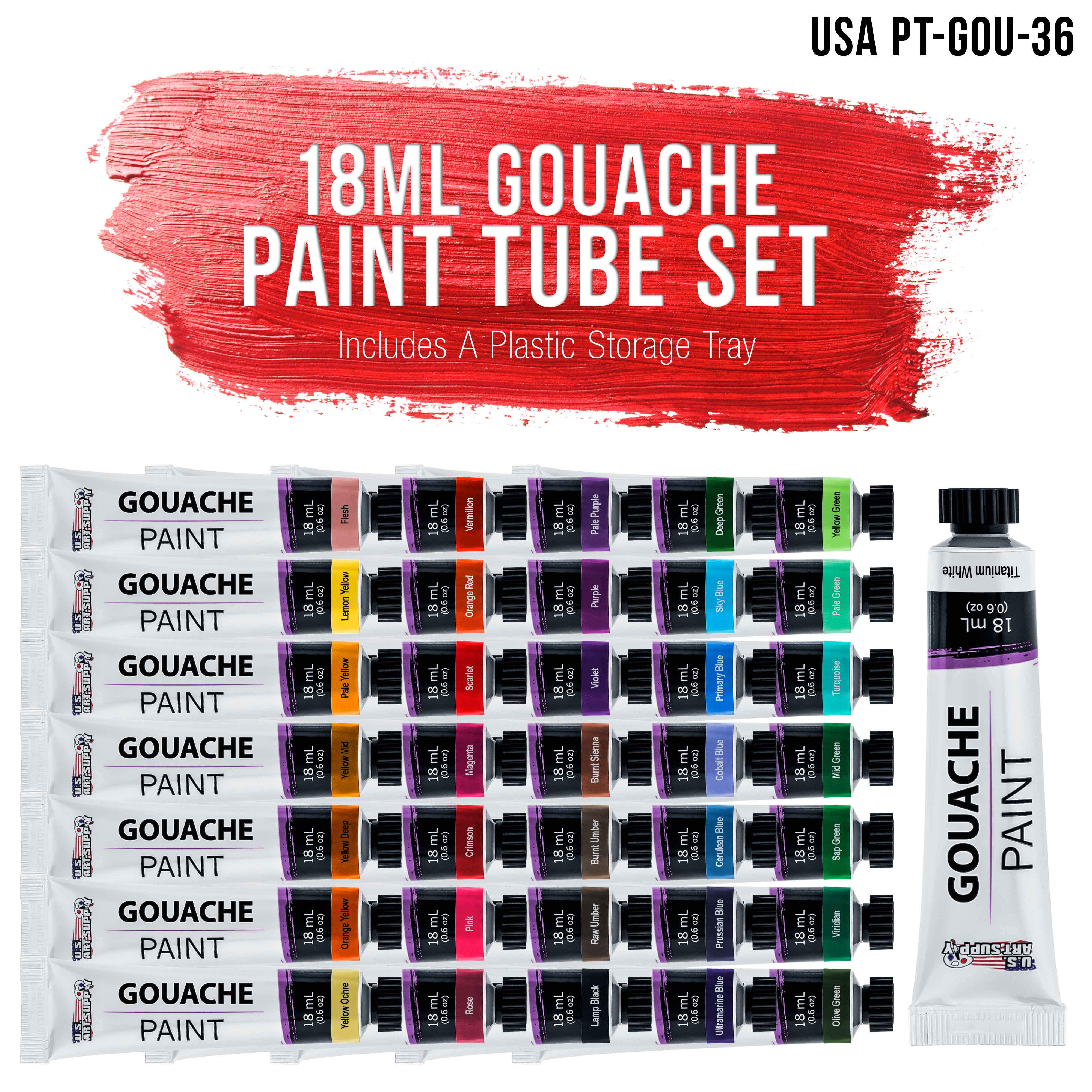 U.S. Art Supply Professional 36 Color Set of Gouche Paint in Large 18ml Tubes - Bonus Color Mixing Wheel