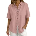 thumbnail image 5 of MAFYTYTPR Women's Linen Blend Button-Down Shirt with Chest Pocket Short Sleeve Spread Collar Solid Color Spring Summer Casual Tops for Everyday Wear S-XXL, 5 of 6