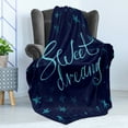 thumbnail image 4 of Saying Soft Flannel Fleece Throw Blanket, Phrase in Handwriting Style on Starry Background Modern Calligraphy, Cozy Plush for Indoor and Outdoor Use, 70" x 90", Aqua and Navy Blue, by Ambesonne, 4 of 5
