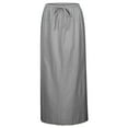thumbnail image 3 of MIXUE Skirts For Women Summer Solid Color Linen Trendy Comfy Waist Drawstring A Line Cute Vacation Boho Long Flowy Maxi Skirt Activewear,Gray,M, 3 of 7