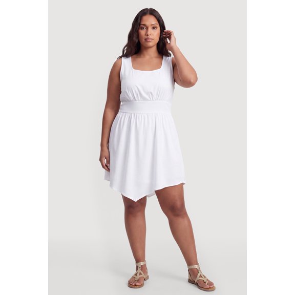 Women's Plus Size Lace Up Back Empire Waist Sleeveless Mini Dress