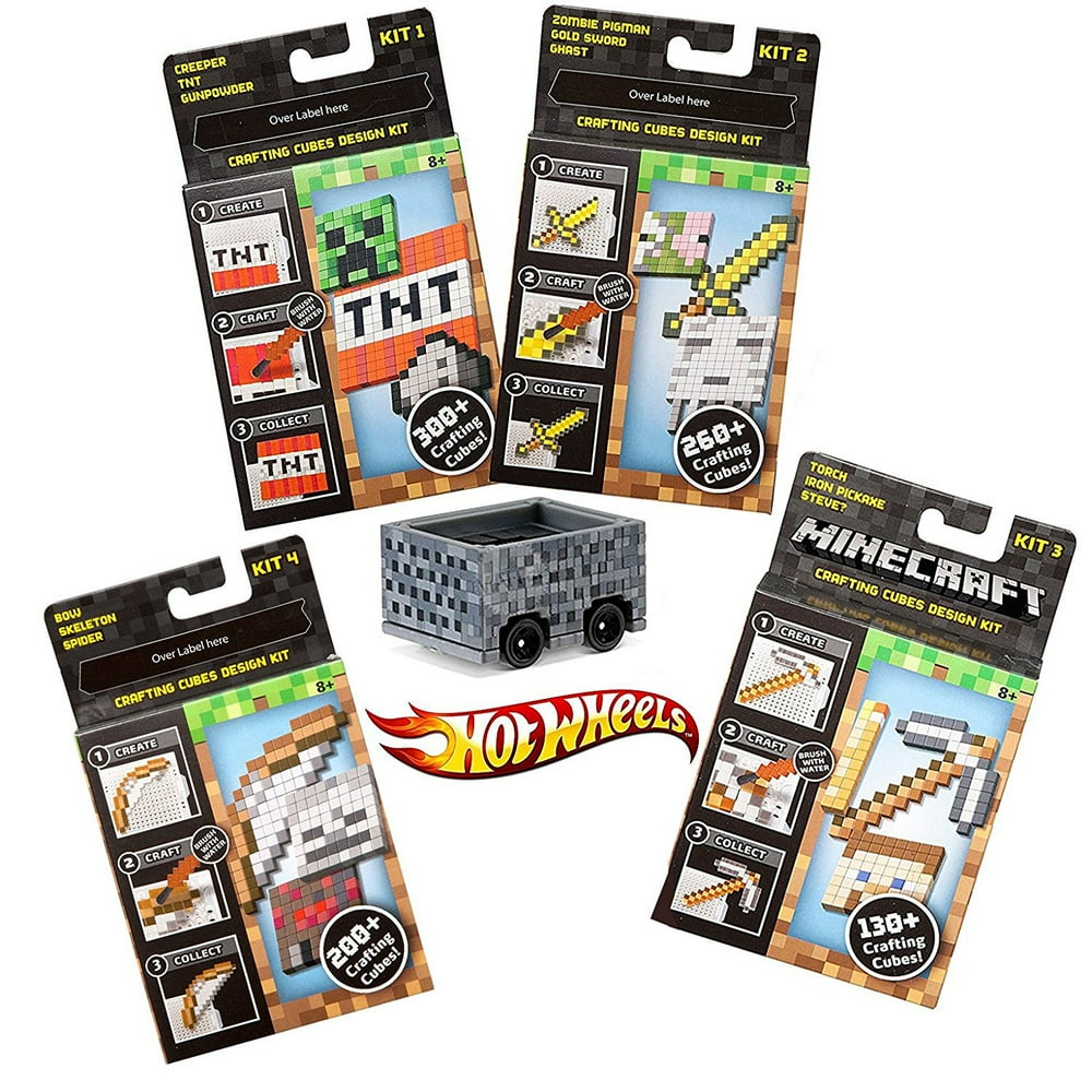 Minecraft Hot Wheels Minecart & 4-Pack Minecraft Crafting Table Refill ...