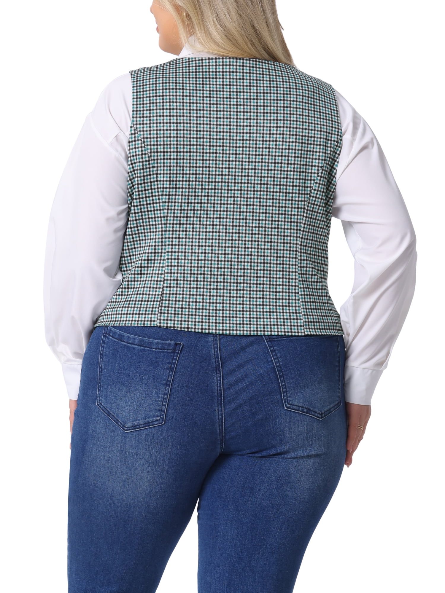 DARING DIVA Women's Plus Size Vintage Plaid Steampunk Button Vest 1X Blue Green