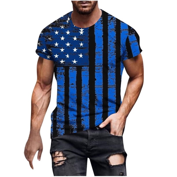 Mens Casual Pantalones Cortos Raya Impresión Suéter Fitness Deportes Camiseta, Poliéster Cuello Redondo Blusa para Al Aire Libre, Diario Y Primavera Verano Desgaste