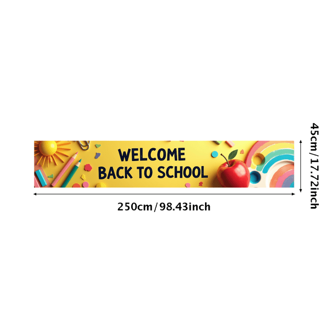 Colorful Welcome Back to School Banner, with Sun Apple Pencils and Rainbows, Backdrop for School Opening Party Classroom Decorations School Events Photography Props
