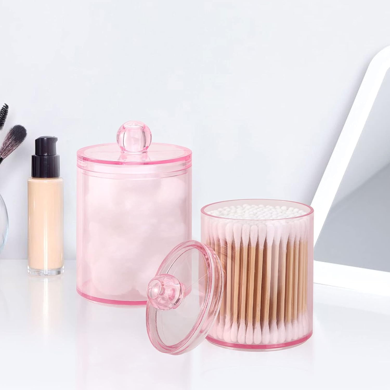 2-Pack Pink Flamingo Bathroom Canisters – Qtips & Cotton Ball Holders With Lids