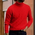 thumbnail image 5 of Miluxas Men Turtleneck Sweater Long Sleeve Cable Knit Sweaters Slim Fit Mock Neck Twisted Pullover Red, 5 of 5
