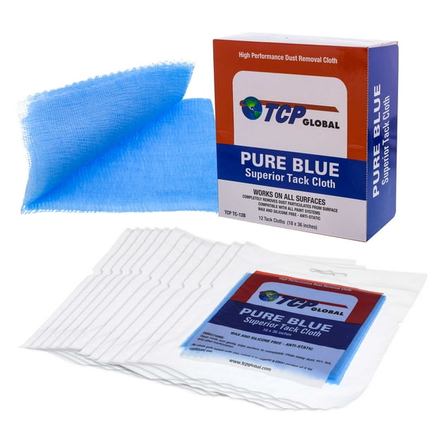 TCP Global Pure Blue Superior Tack Cloths Tack Rags (Box of 12) Automotive Car Painters
