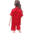 thumbnail image 3 of Girl Pajamas Size 8 143Pcs Short Sleeve Sleepwear Silk Button-Down Pjs Sets Sleepwear Loungewear Set With Pockets,10-11 Years,W9-Red, 3 of 4