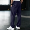 thumbnail image 4 of Mens Fleece Wide Leg Sweatpants - Open Bottom, Pockets, Loose Fit for Workout, Running & Casual Occasions Navy L, 4 of 5