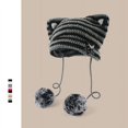 thumbnail image 2 of Gorros de oreja de gato japoneses Y2k hechos a mano, pelo de conejo, pompón a rayas, gorra de punto para niña, sombreros cálidos para mujer, Otoño e Invierno, 2 of 4