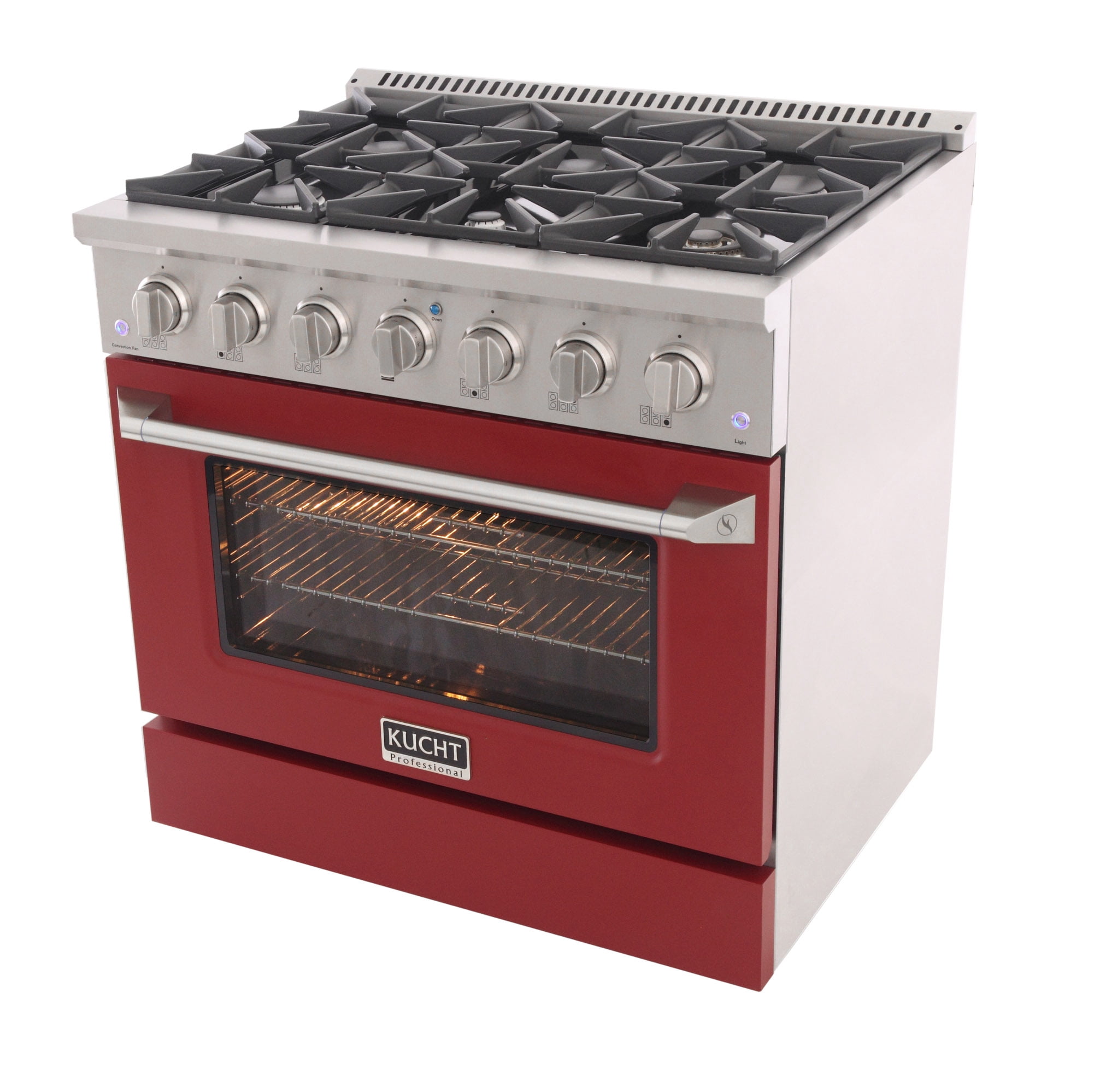36 in. 5.2 cu. ft Dual Fuel Range for Natural Gas Sealed Burners in Red.