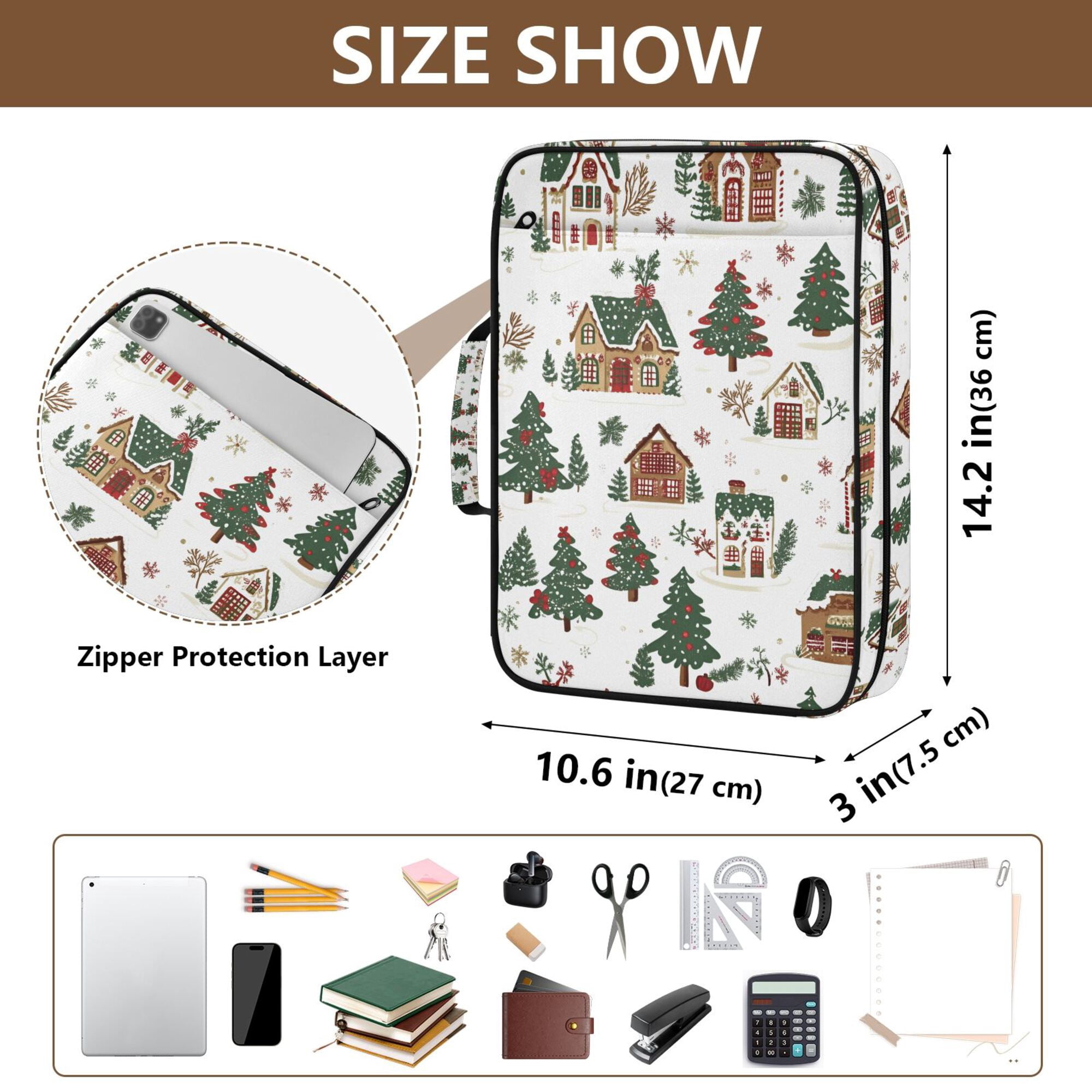 FORMRS Accordion File Folder A4 Size 7-Pocket Expanding Document Organizer Bag with 3 Ring Binder, Brown Christmas House