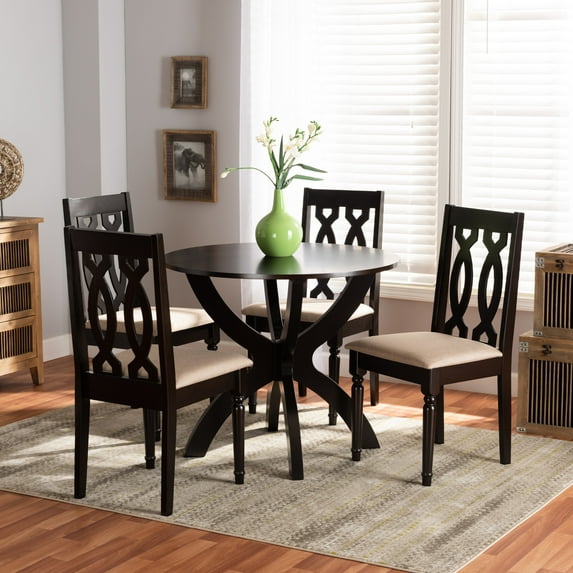 Skyline Decor Sand Fabric Upholstered and Dark Brown Finished Wood 5-Piece Dining Set