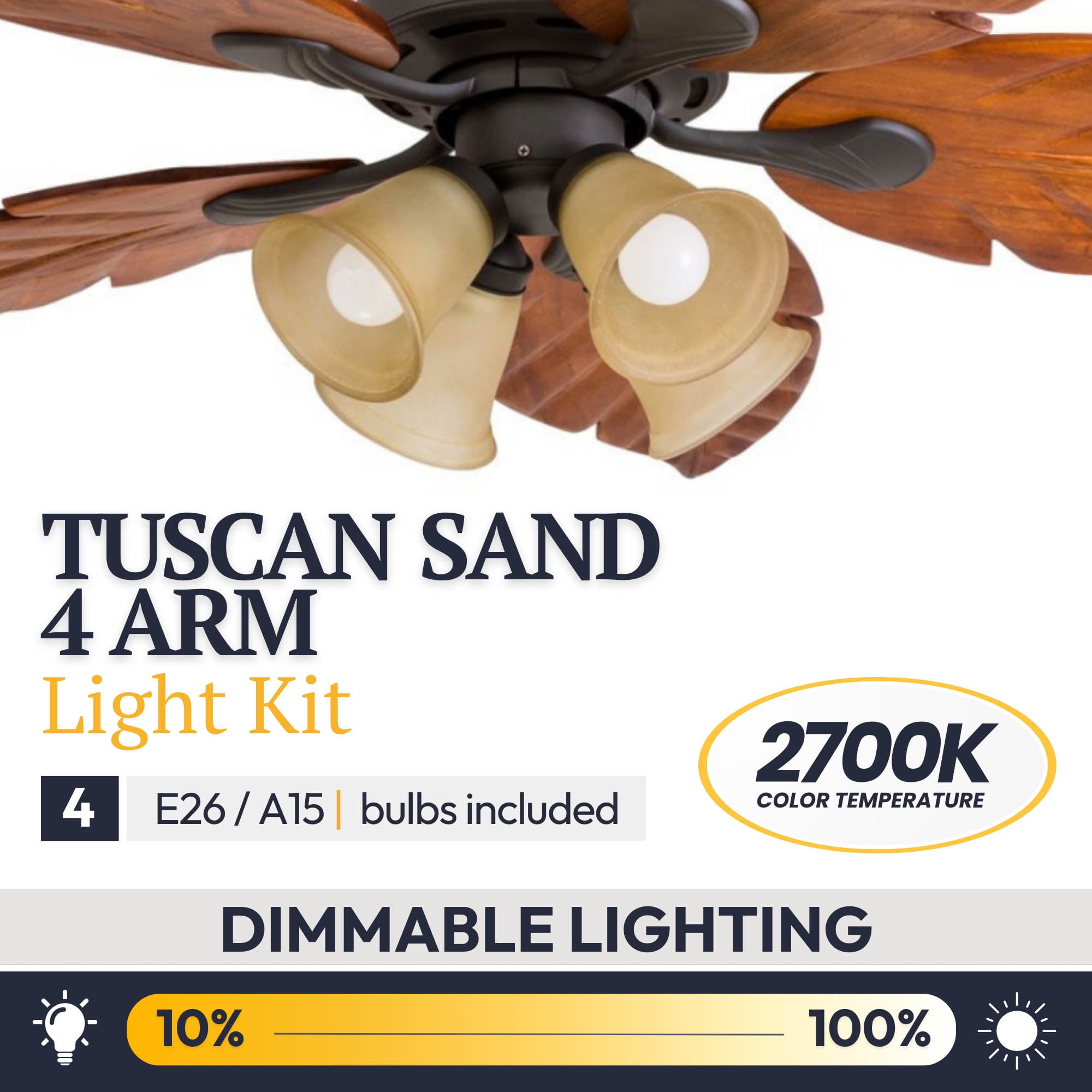 Prominence Home Royal Palm 52" Bronze Tropical Ceiling Fan with 5 Hand Carved Wood Blades, 4 Arm Light Kit, Remote & Reverse Airflow