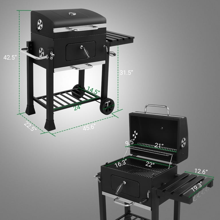 Seizeen Charcoal Grill, 42.5''H Portable BBQ Grill on Wheels