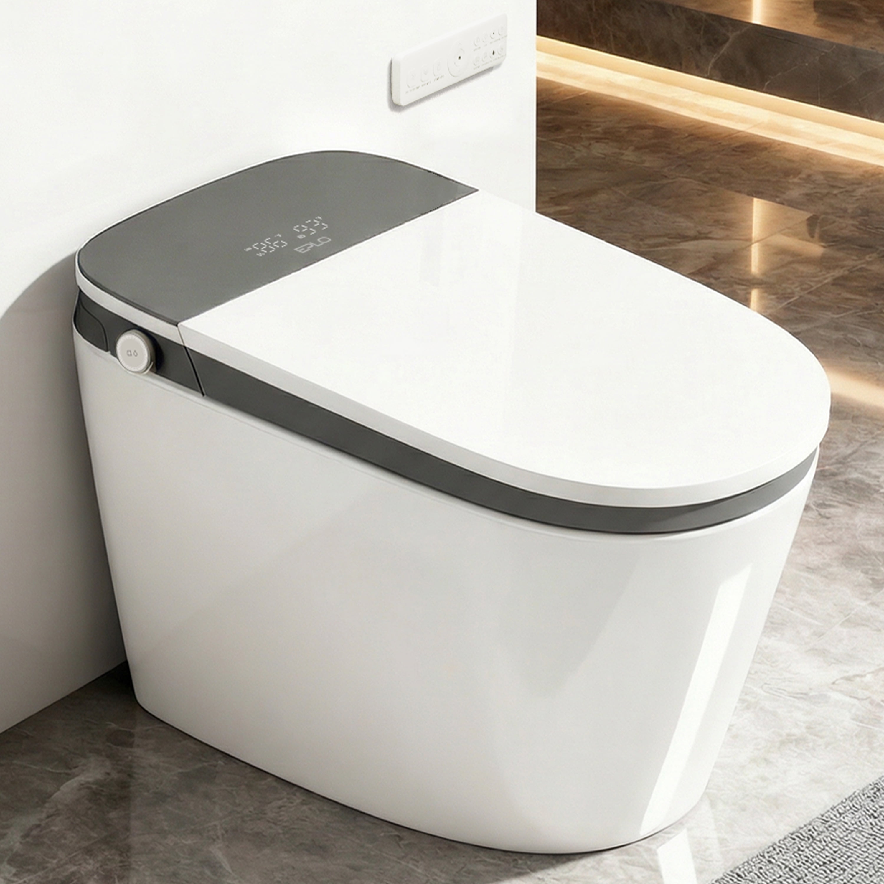EPLO Smart Toilet Built-in Foam Shield Splash Proof & Tank, Auto Open/Close Lid,ADA Chair Height,Foot Sensor Flush
