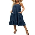 thumbnail image 4 of PENGXIANG Women Midi Tank Dress  Summer Sleeveless Solid Color Loose Ruffle Tiered Beach Boho Dress, 4 of 6