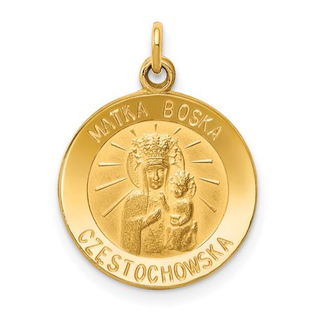 Diamond2Deal 14K Yellow Gold Matka Boska Medal Charm Pendant for Women (L- 0.77 in, W- 0.6 in)