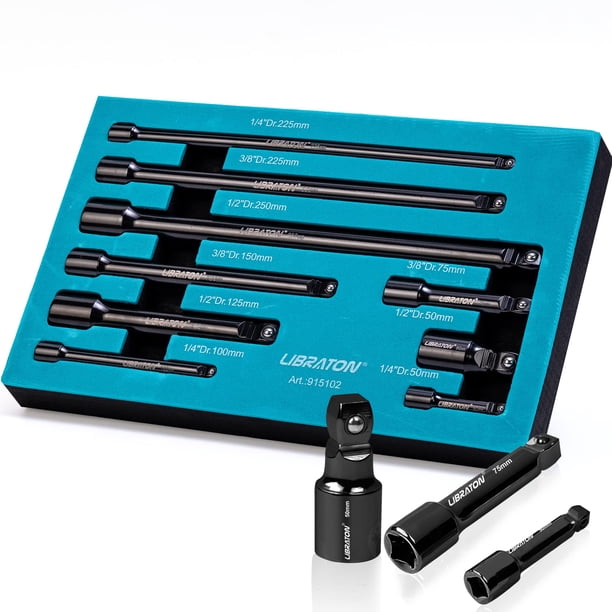 Libraton Wobble Extension Set Juego De Extensiones De Zócalo Extensiones De Trinquete 1/4"" 3/8"" 1/2"" Extensiones De Oscilación Extensión De Zócalo Cr-V Con Bandeja De Almacenamiento Eva