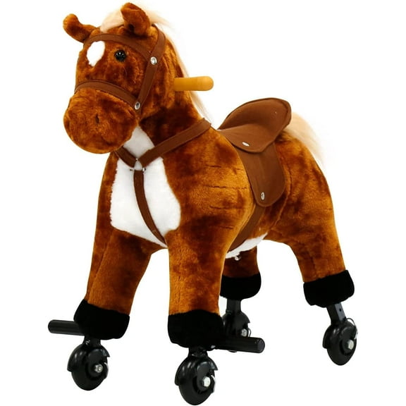 Kinbor Kids Ride on Rocking Plush Toy Walking Horse With Sound and Wheels, Brown