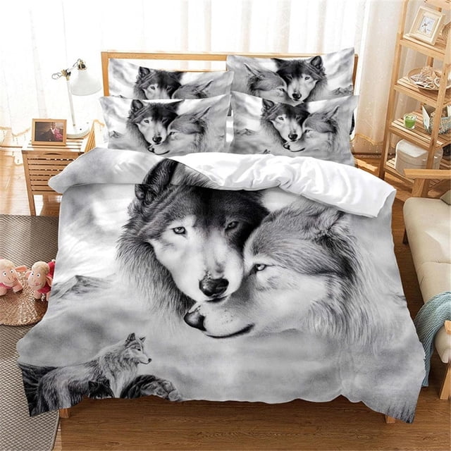 LAICAIW 3D Bedding Set Queen Bedding Single 140 x 200 cm Animal Wolf Bed Linens Sheet Queen King Size Qulit Covers
