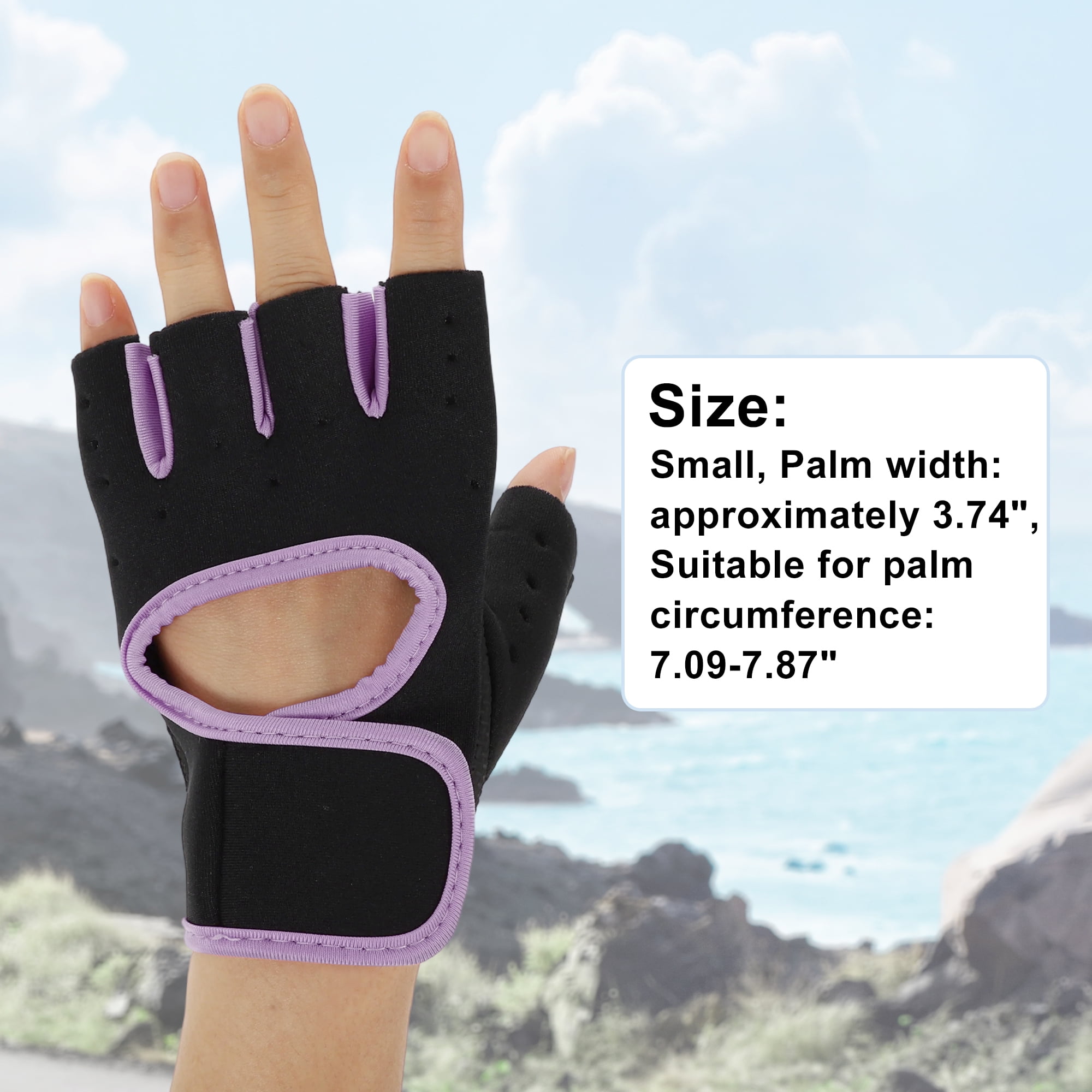 Unique Bargains 1Pair Half-finger Strength Training Sport Gloves Purple Small