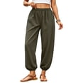 thumbnail image 2 of Dwellite Womens Balloon Pants Trendy Casual Elastic Waist Wide Leg Harem Pants Baggy Pleated Lantern Trousers Army Green S, 2 of 8